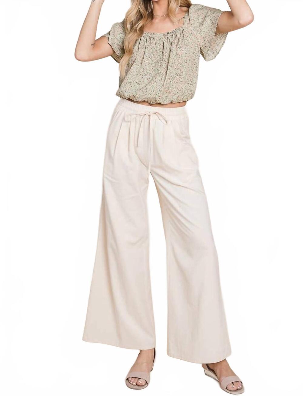 NEW HEYSON women's salt & sand linen pants in vanilla